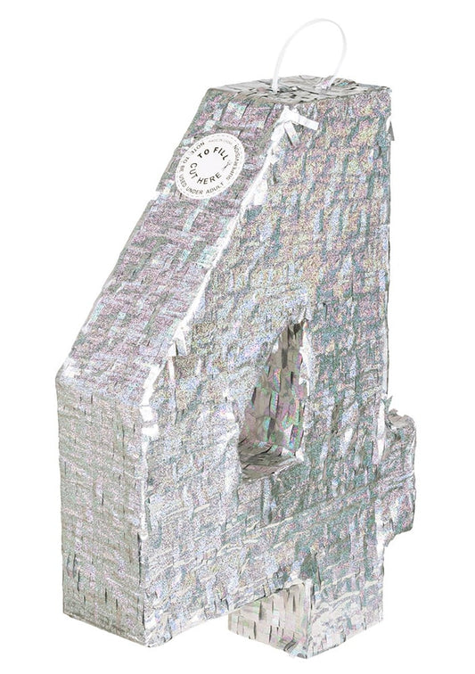 Piñata chiffre 4 pour fête argent holographique