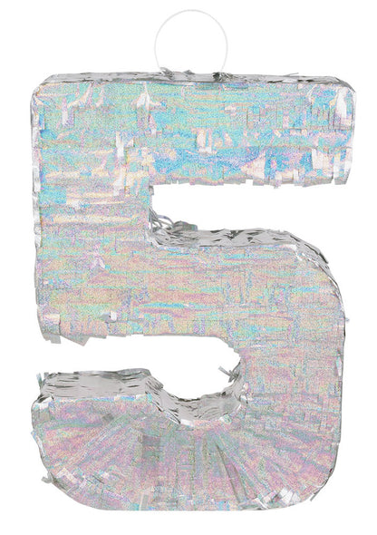 Srebrna holografska pinjata, broj 5, 40 x 28 x 8 cm za rođendan