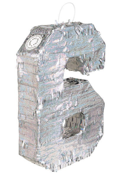 Srebrna holografska pinjata, broj 6, 40 x 28 x 8 cm ispuniti