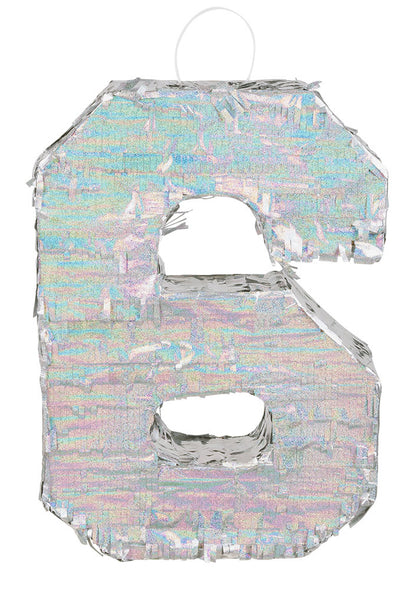 Srebrna holografska pinjata, broj 6, 40 x 28 x 8 cm ispuniti