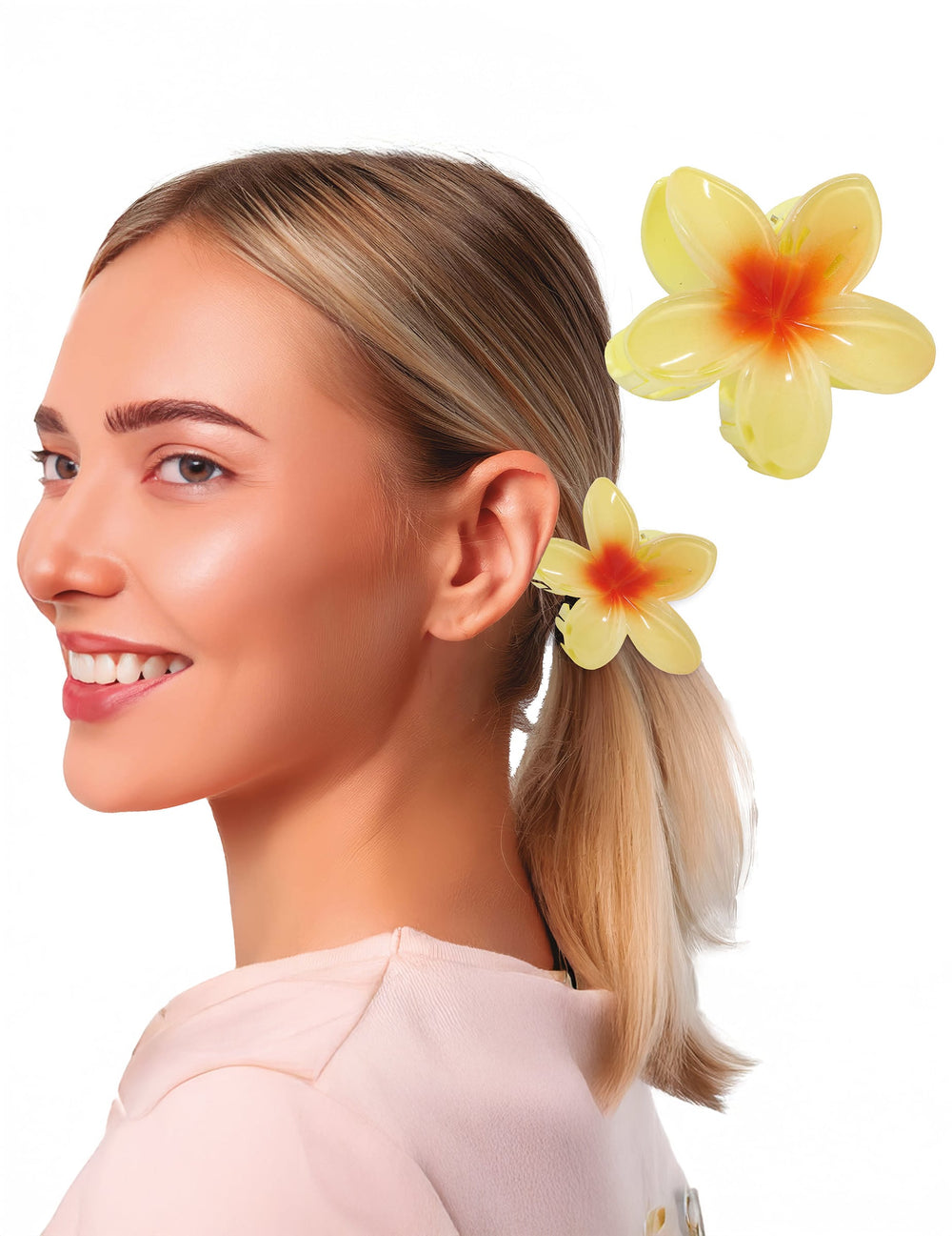 Pince à cheveux fleur de vahiné pour femme jaune et orange