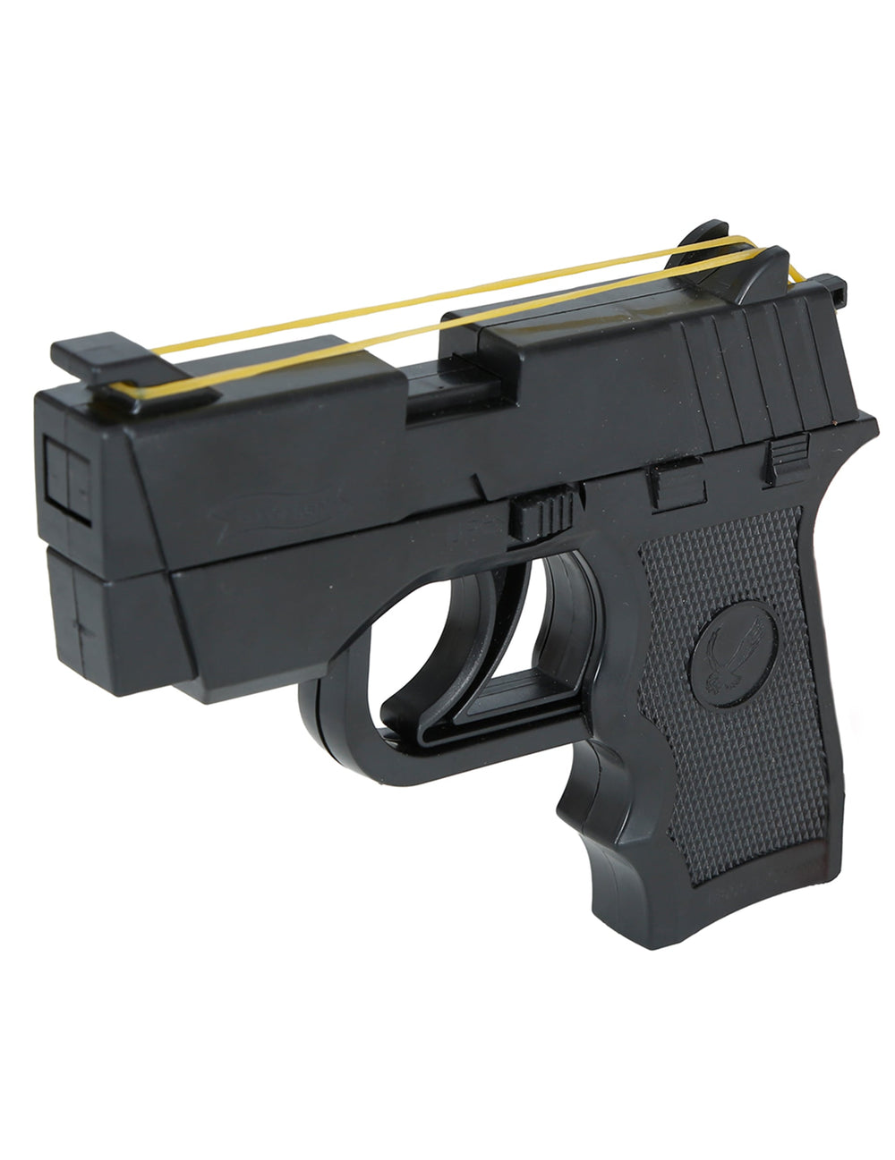 Vue de trois-quarts du pistolet à bande élastique pour adulte