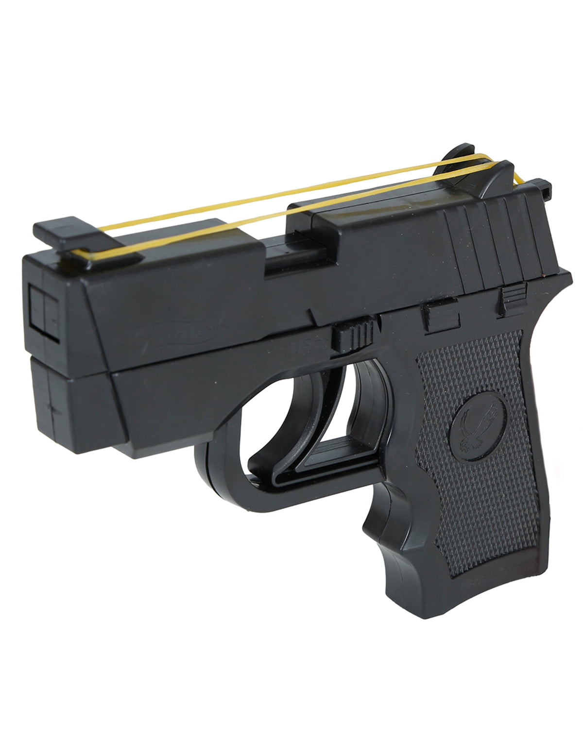 Vue de trois-quarts du pistolet à bande élastique pour adulte