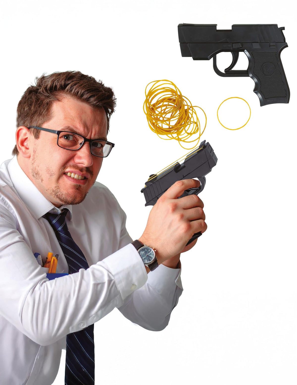 Pistolet à bande élastique pour adulte noir avec élastiques jaunes