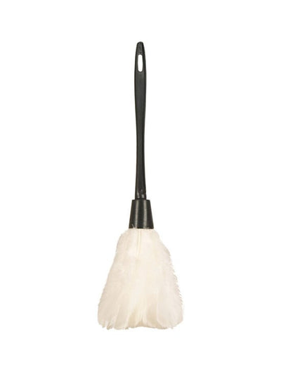 Plumeau de soubrette pour adulte blanc avec plumes et manche noir