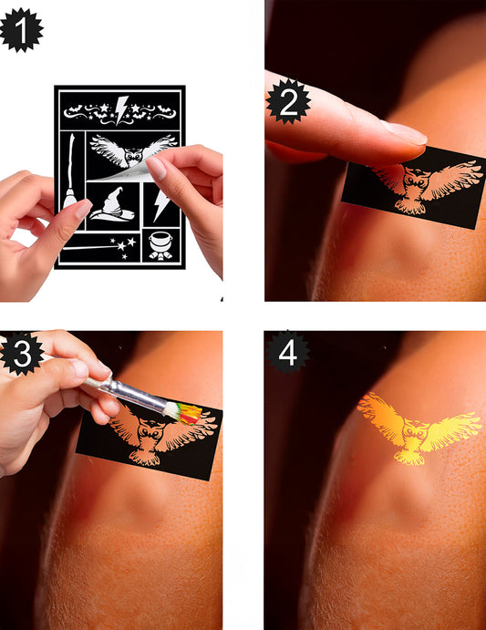 Étapes d'utilisation des pochoirs de maquillage apprenti sorcier