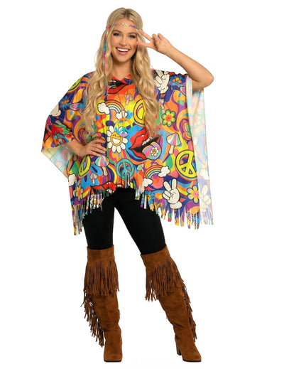 Poncho hippie pour adulte multicolore