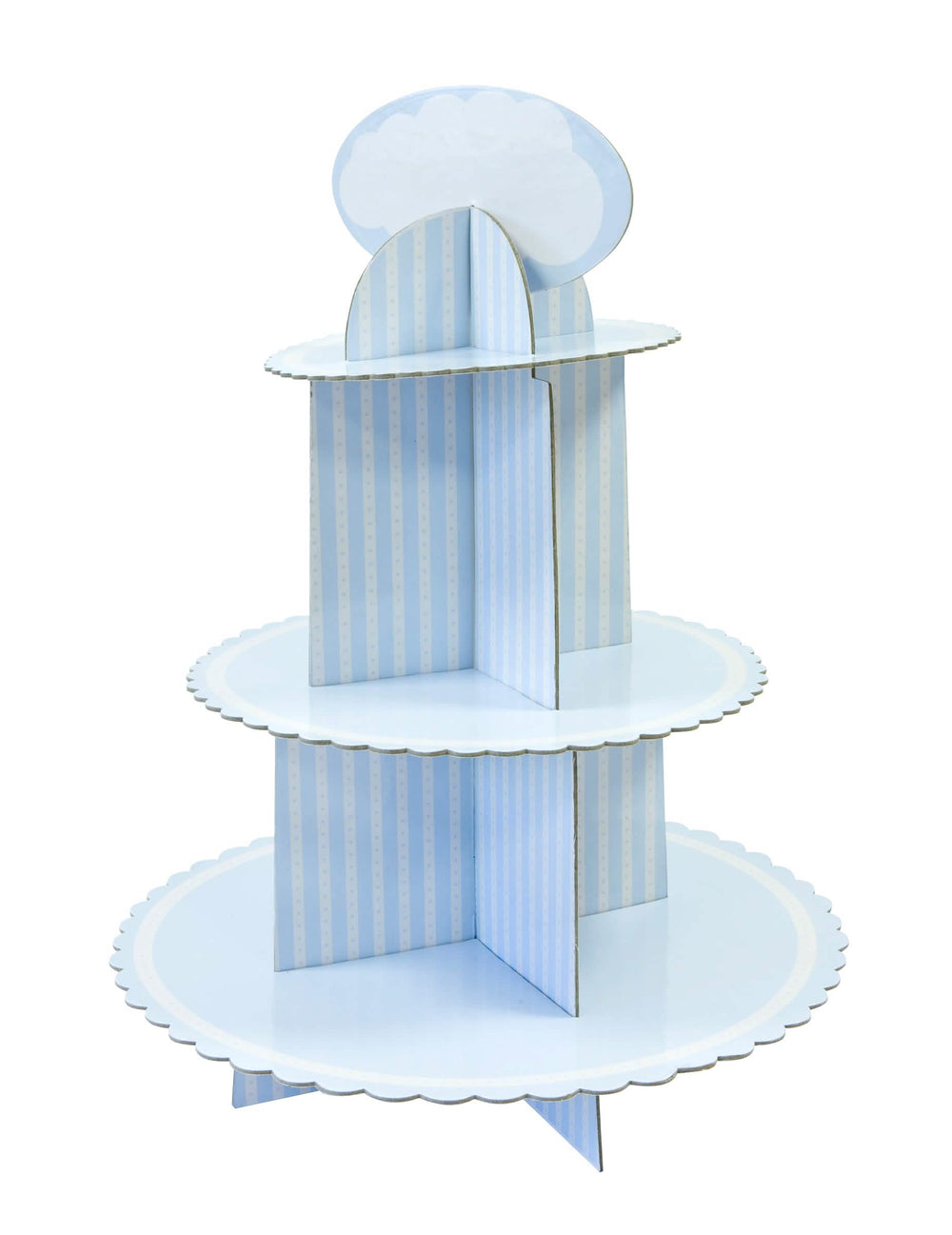 Kartonski stalak za cupcake za baby shower u plavoj i bijeloj prugastoj boji
