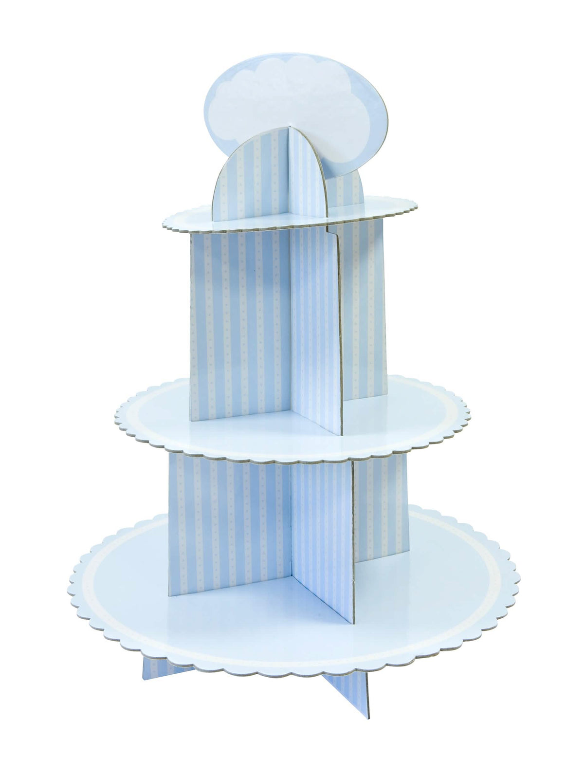 Kartonski stalak za cupcake za baby shower u plavoj i bijeloj prugastoj boji