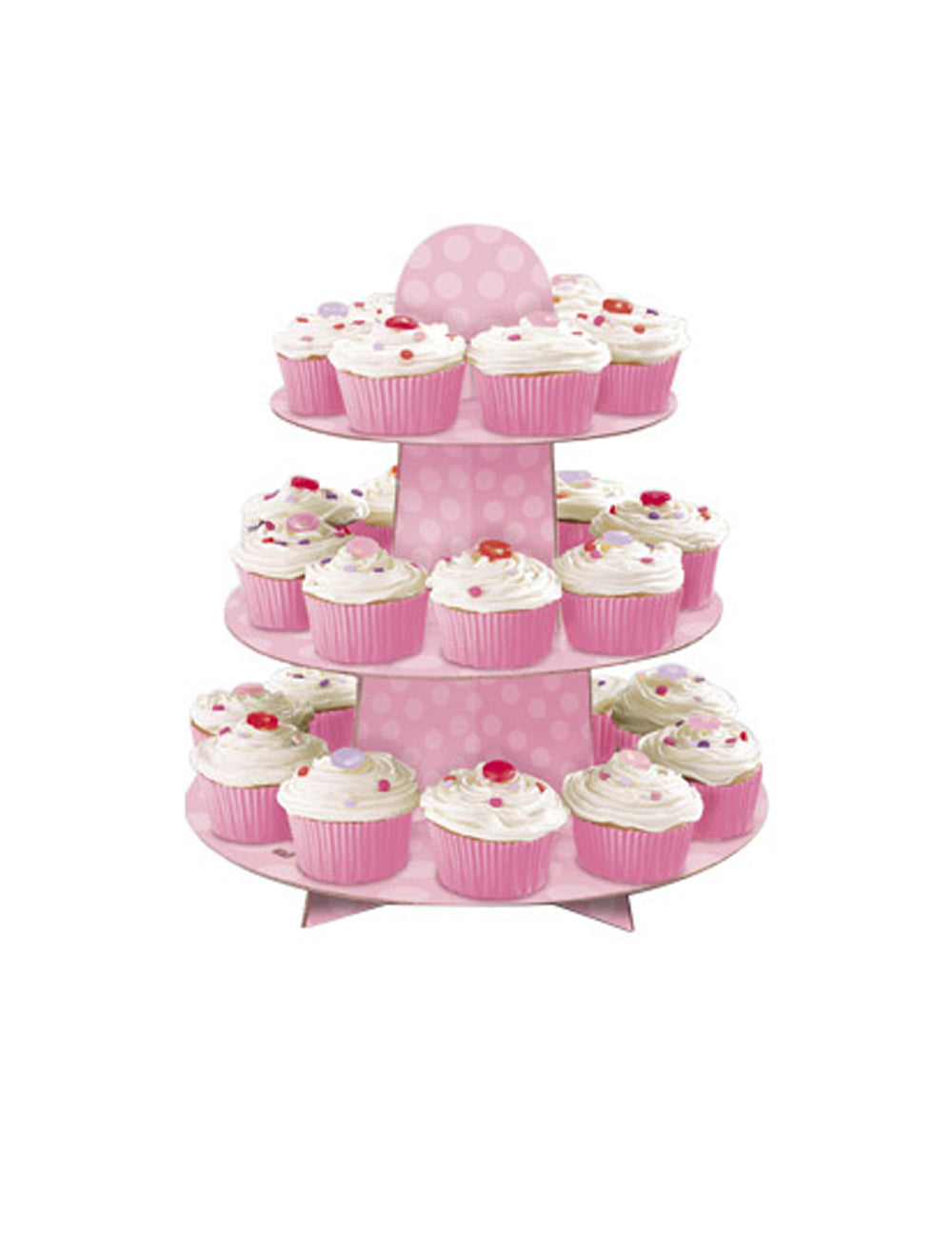 Présentoir à cupcakes à pois rose 3 étages en carton