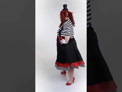 Mime kostim, crna i crvena haljina, velika veličina za žene