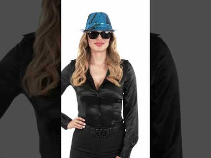 Odrasli plavi val šljokica borsalino šešir