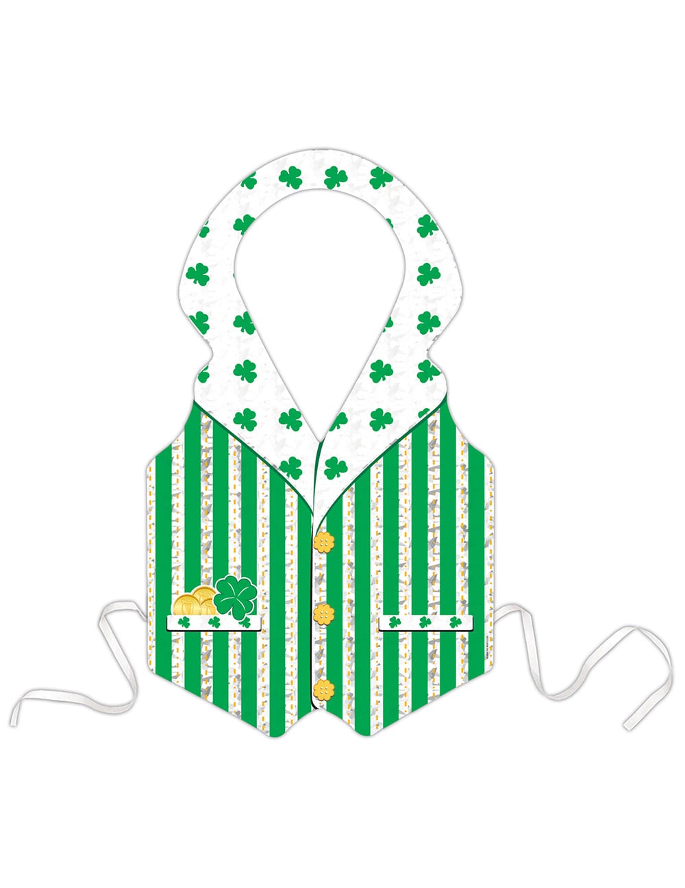 Tablier plastique Leprechaun Saint-Patrick pour adulte vert à rayures et trèfles