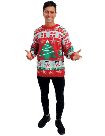 Crveni božićni džemper za odrasle s božićnim drvcima