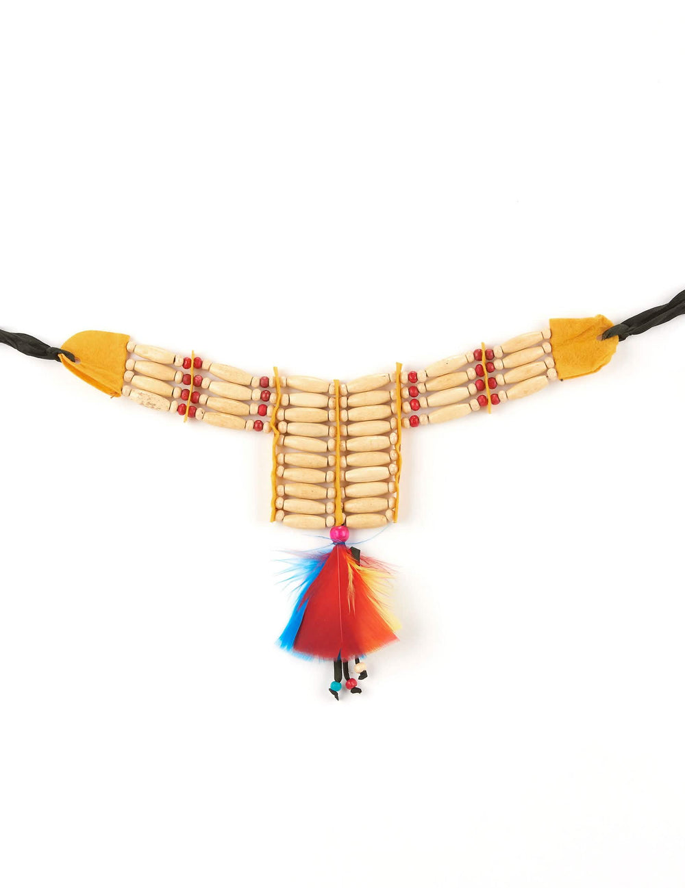 Indijanski choker s perjem za ženu s bež i crvenim perlama