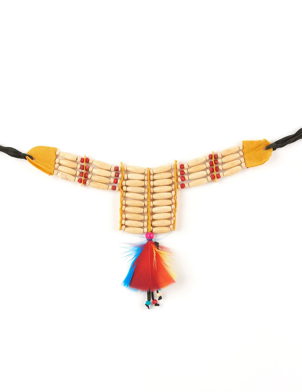Indijanski choker s perjem za ženu s bež i crvenim perlama