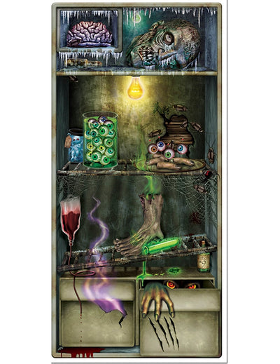 Décoration de porte réfrigérateur horrible pour Halloween verte et ensanglantée avec membres de zombies