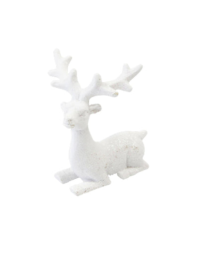 Renne en résine de Noël pour décoration blanc paillette