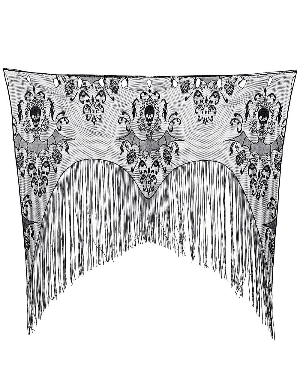 Détail de la dentelle et des motifs du rideau de porte à franges chauve-souris