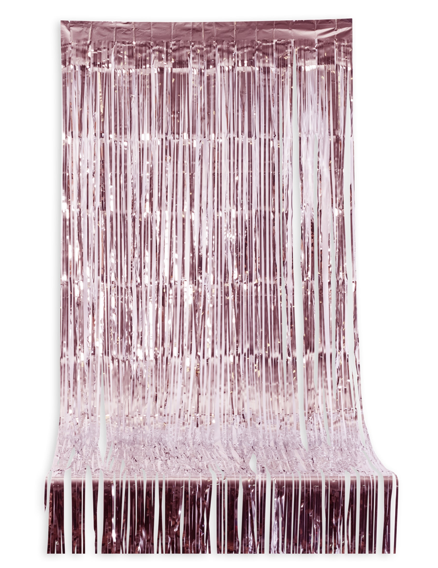 Vue de face du rideau scintillant à franges pour fête rose gold