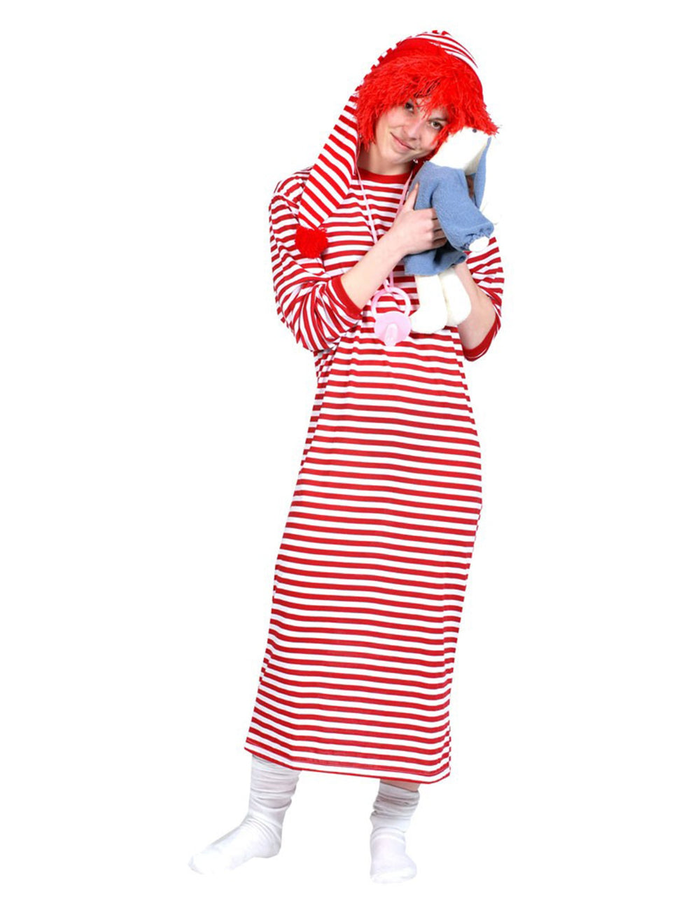 Vue avec bonnet de nuit et accessoires de la robe longue à rayures rouges et blanches