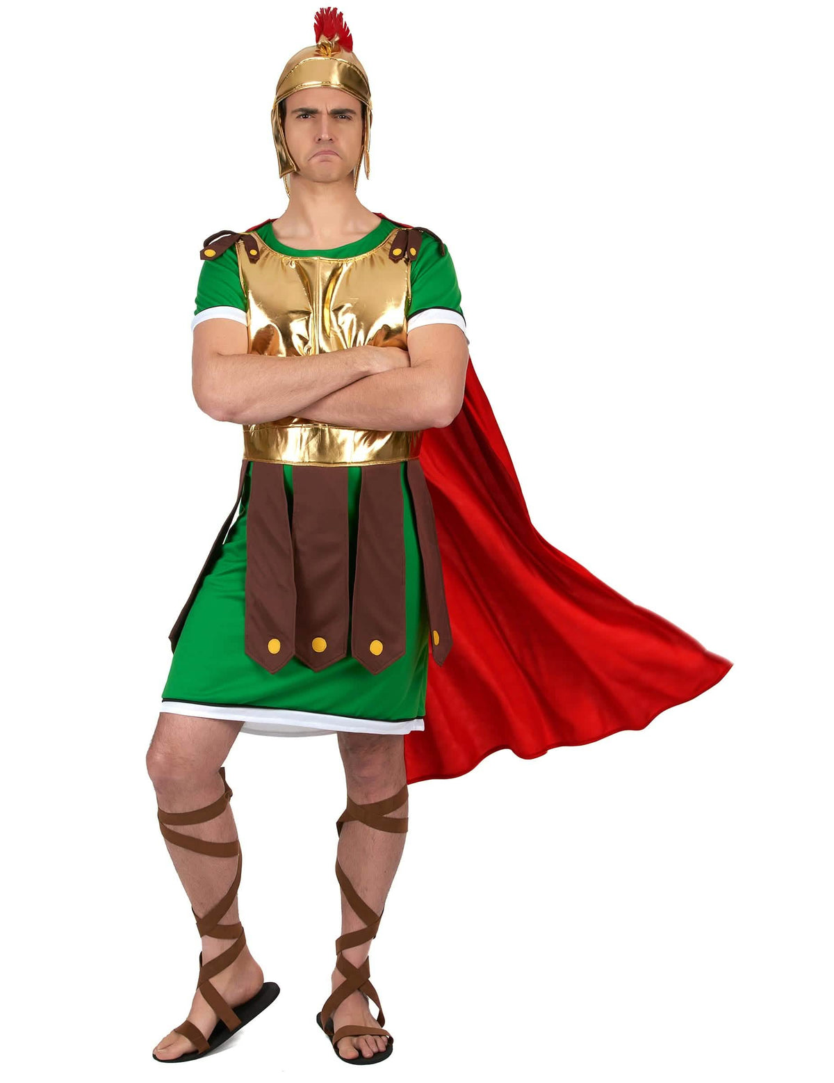 Kostim rimskog centuriona za muškarac zelena i zlatna s crvena kapom
