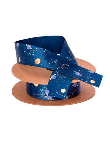 Ruban en satin astronaute pour décoration marine floqué or
