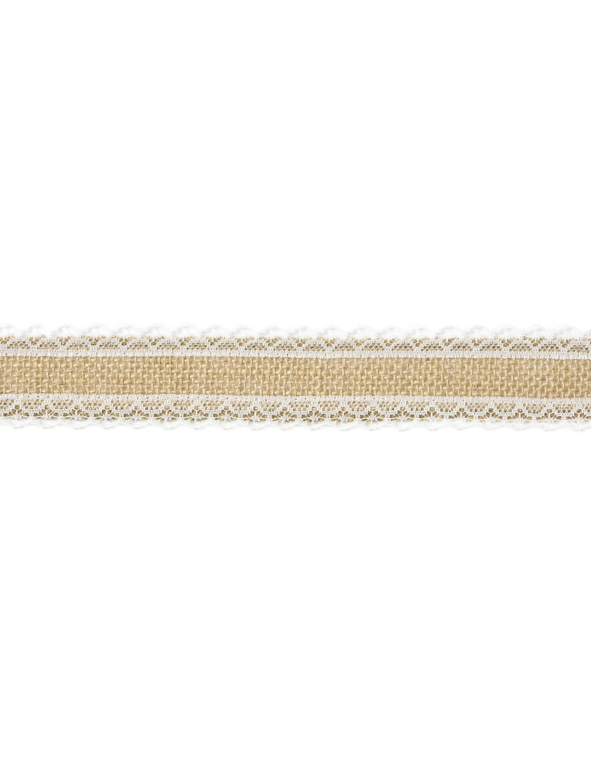Ruban mariage champêtre en toile de jute naturelle et bordure dentelle blanche