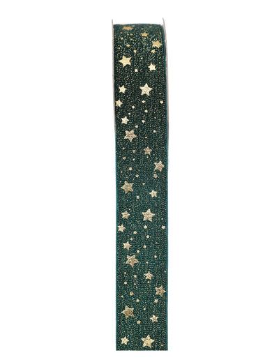 Traka tamno zelena sa zlatnim zvjezdicama 2,5 cm x 3 m