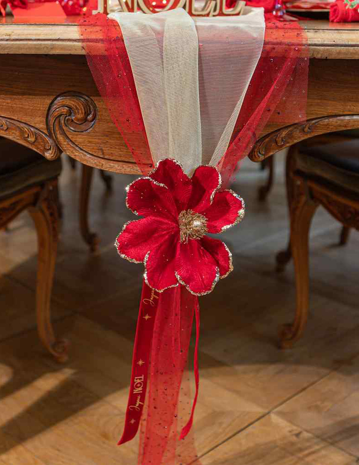Ruban Joyeux Noël velours rouge et or 2,5 cm x 3 m