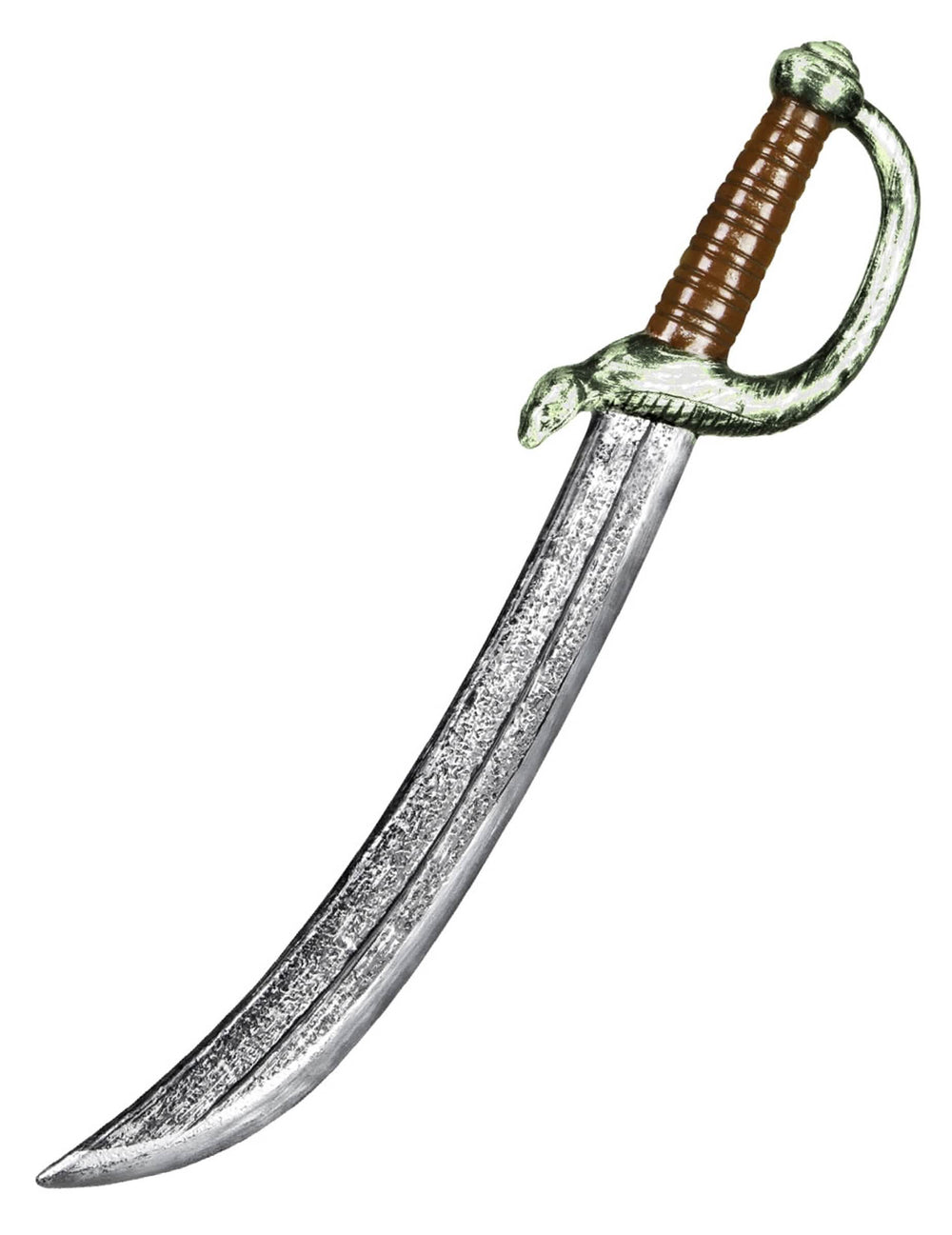 Sabre de pirate pour déguisement argenté avec poignée marron et garde serpent