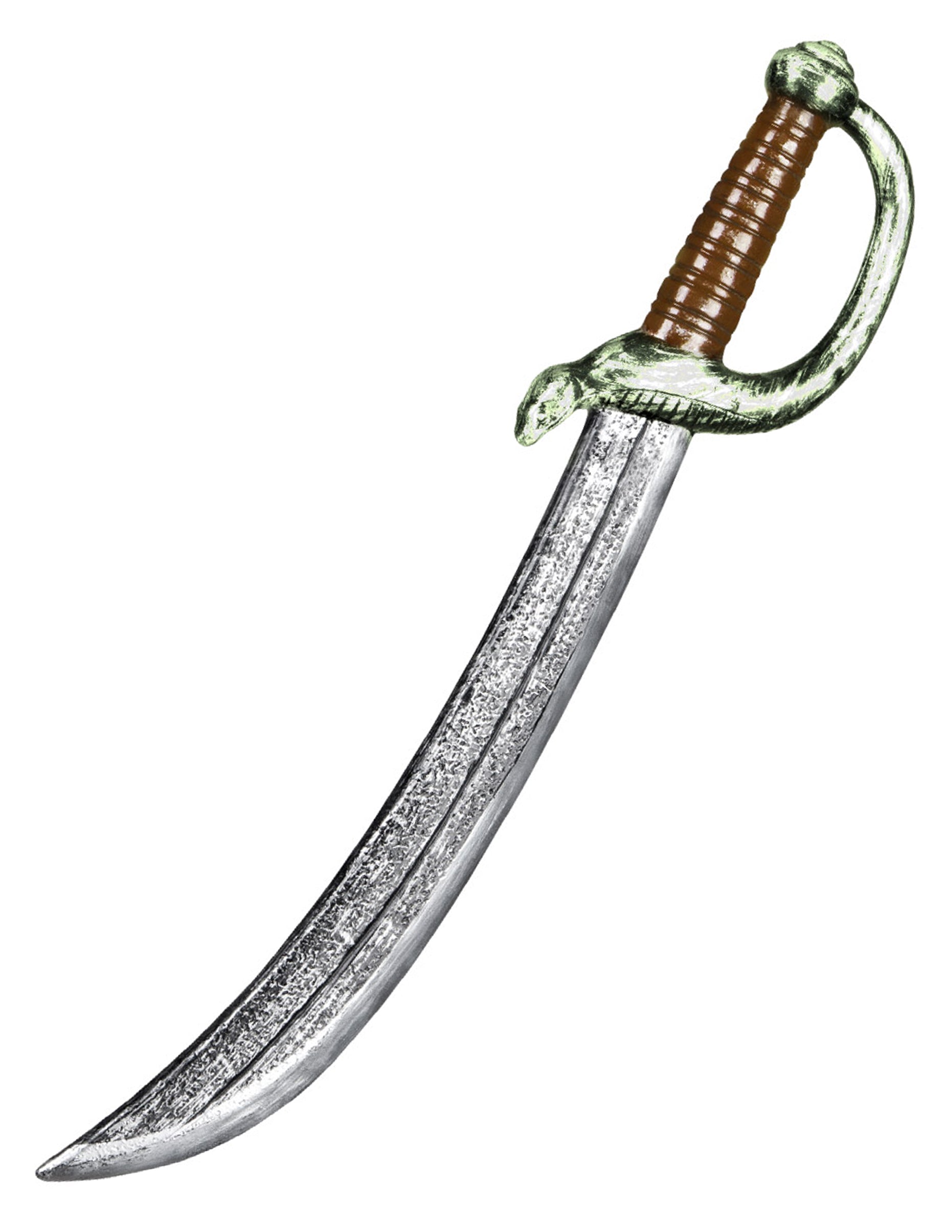 Sabre de pirate pour déguisement argenté avec poignée marron et garde serpent