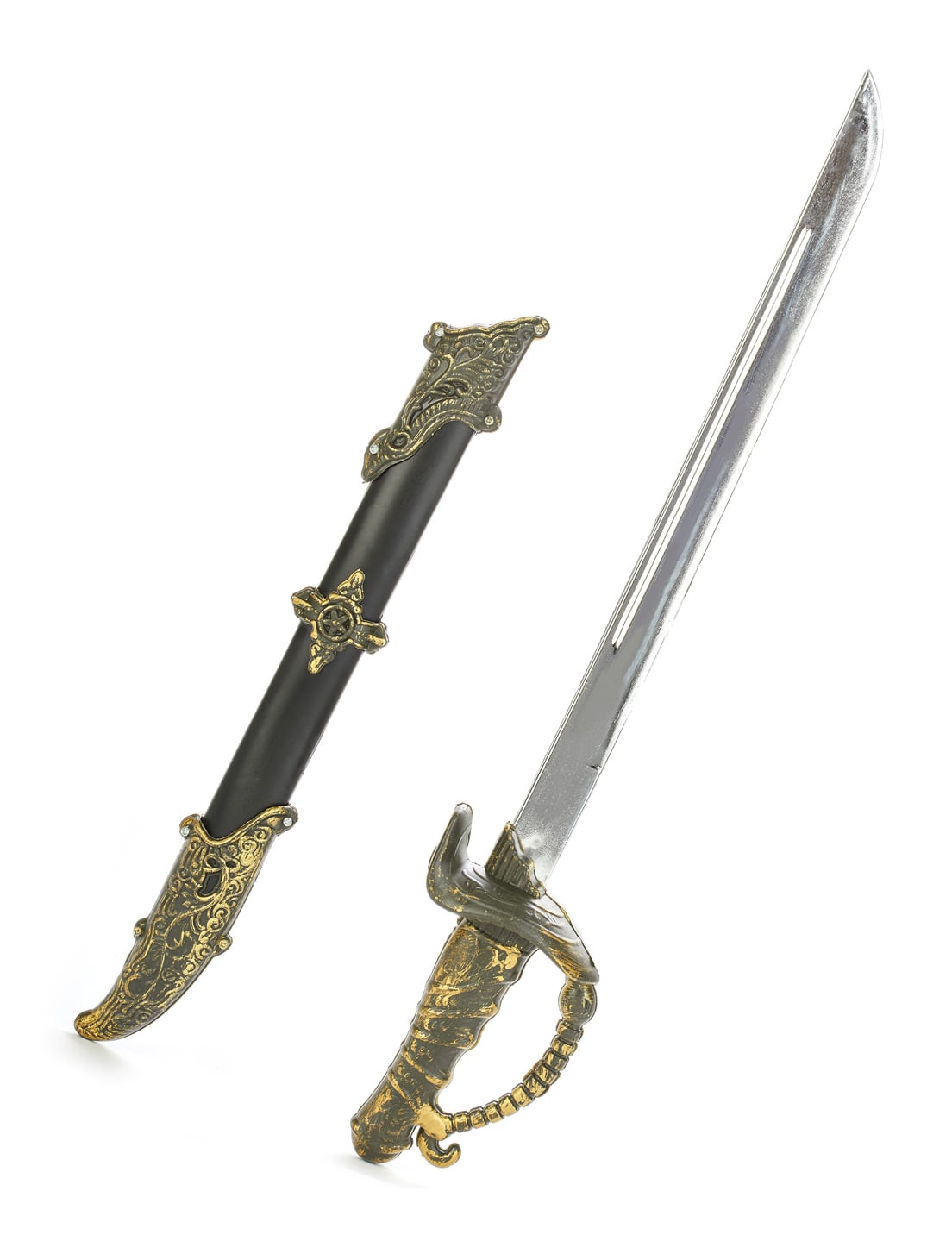 Sabre pirate pour adulte noir et doré avec fourreau