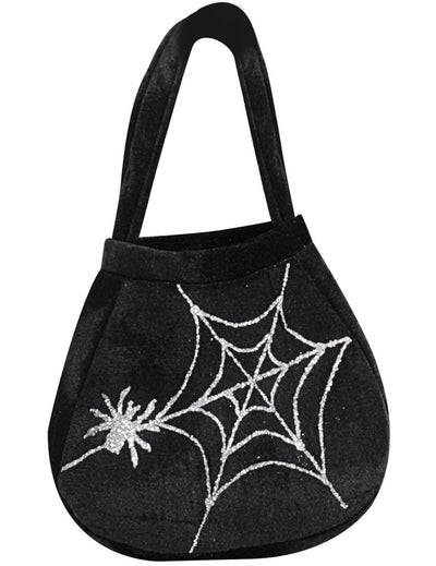Sac araignée et toile pour adulte noir et argenté pailleté