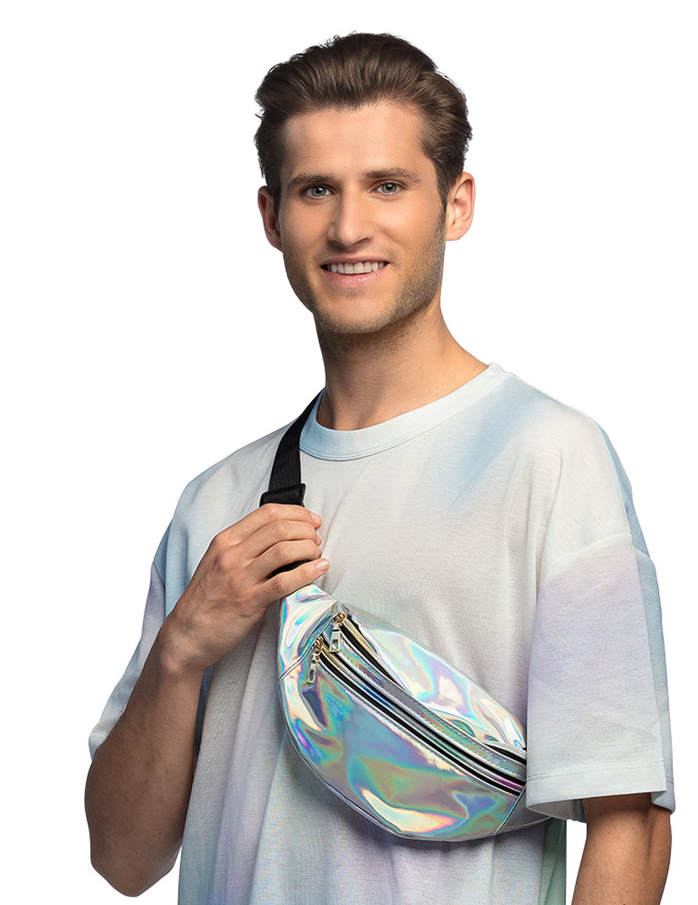 Sac banane holographique pour homme argenté