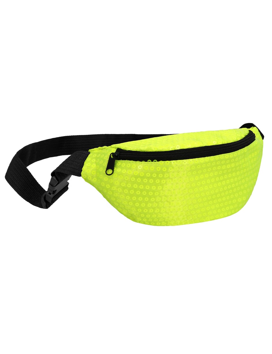 Vue de profil du sac banane jaune fluo