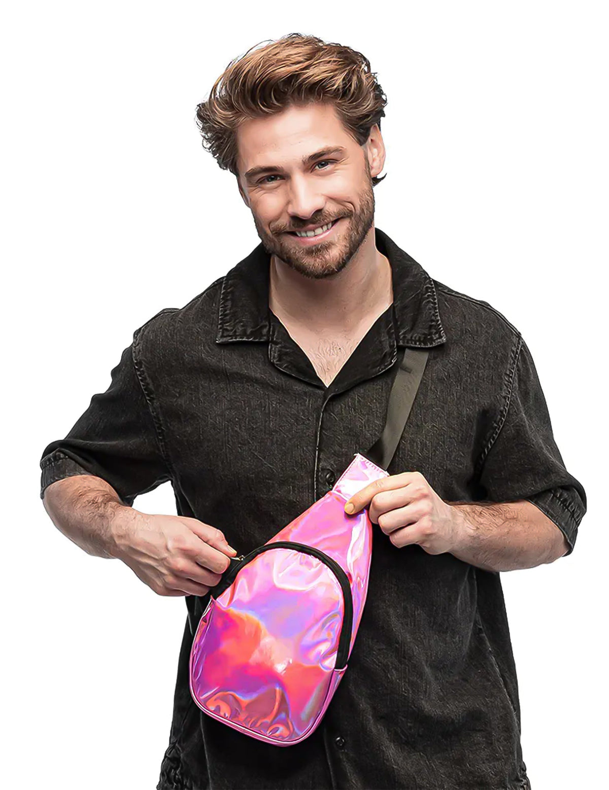 Vue de face du sac bandoulière holographique