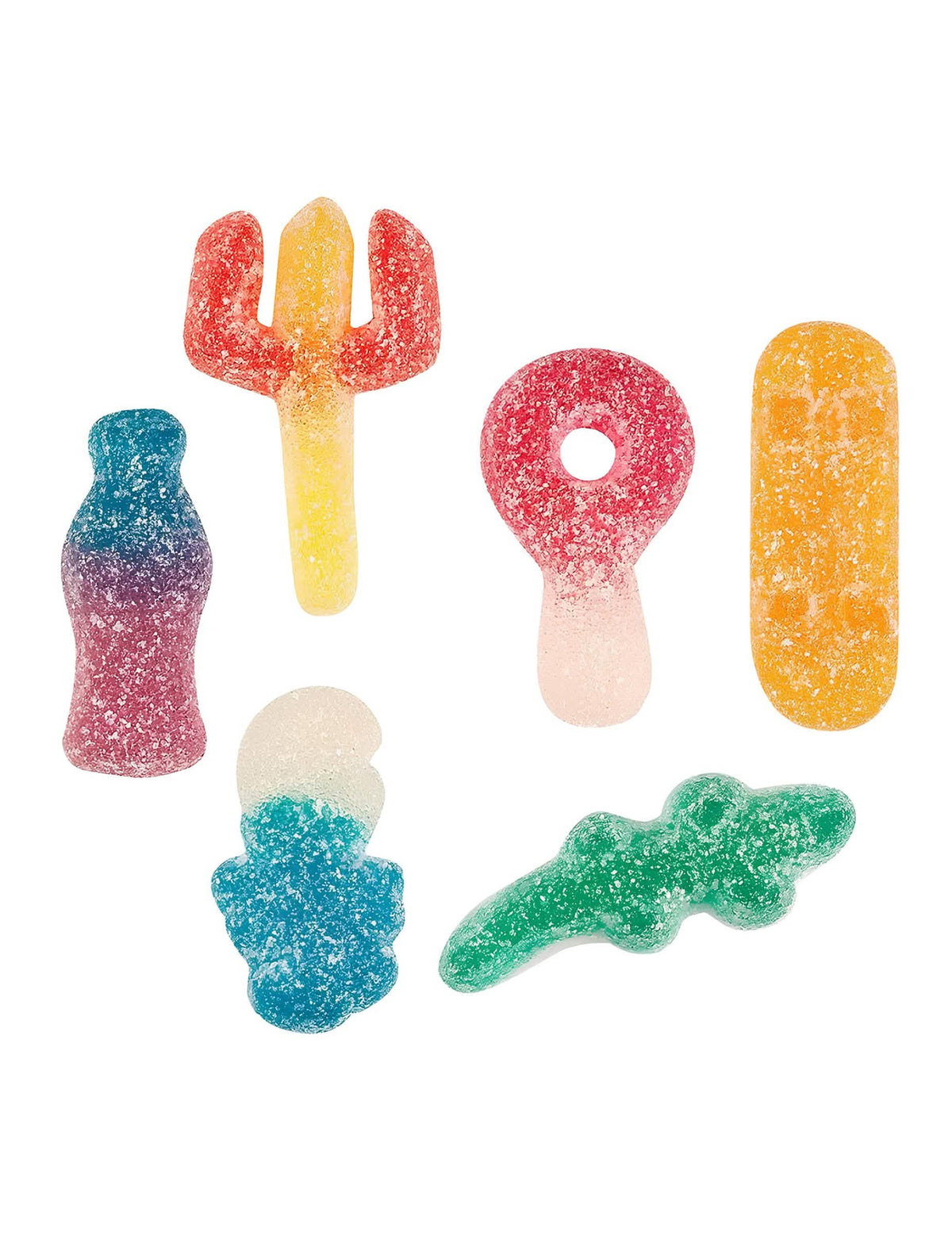 Krupni plan različitih oblika vrećice bombona Delir' Haribo