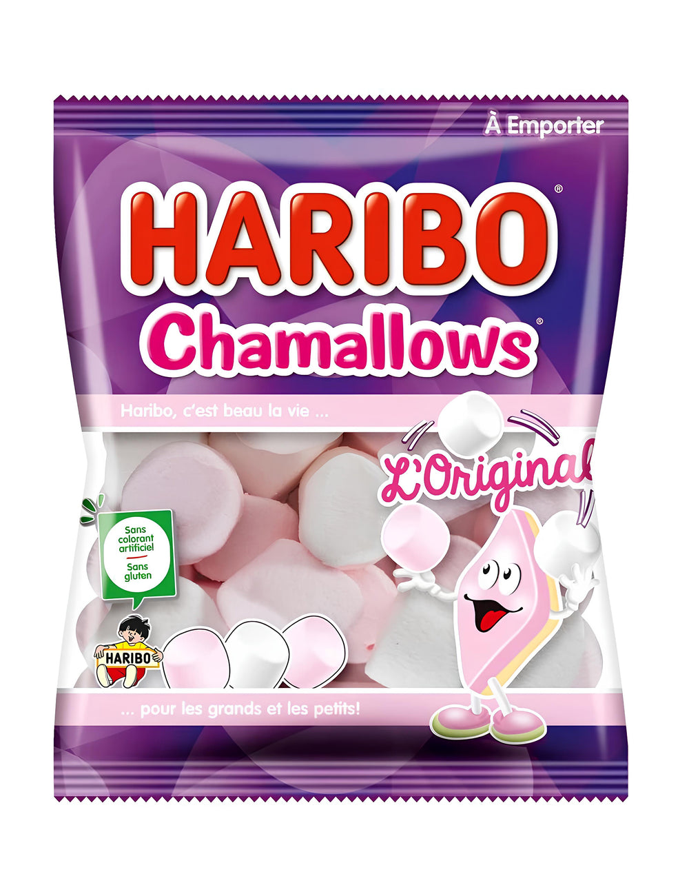 Sachet de bonbons Haribo Chamallows pour tous rose et blanc