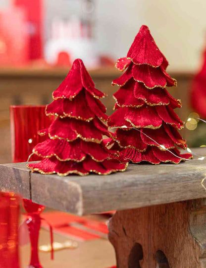 Sapin de Noël velours rouge et or 12 x 16 cm