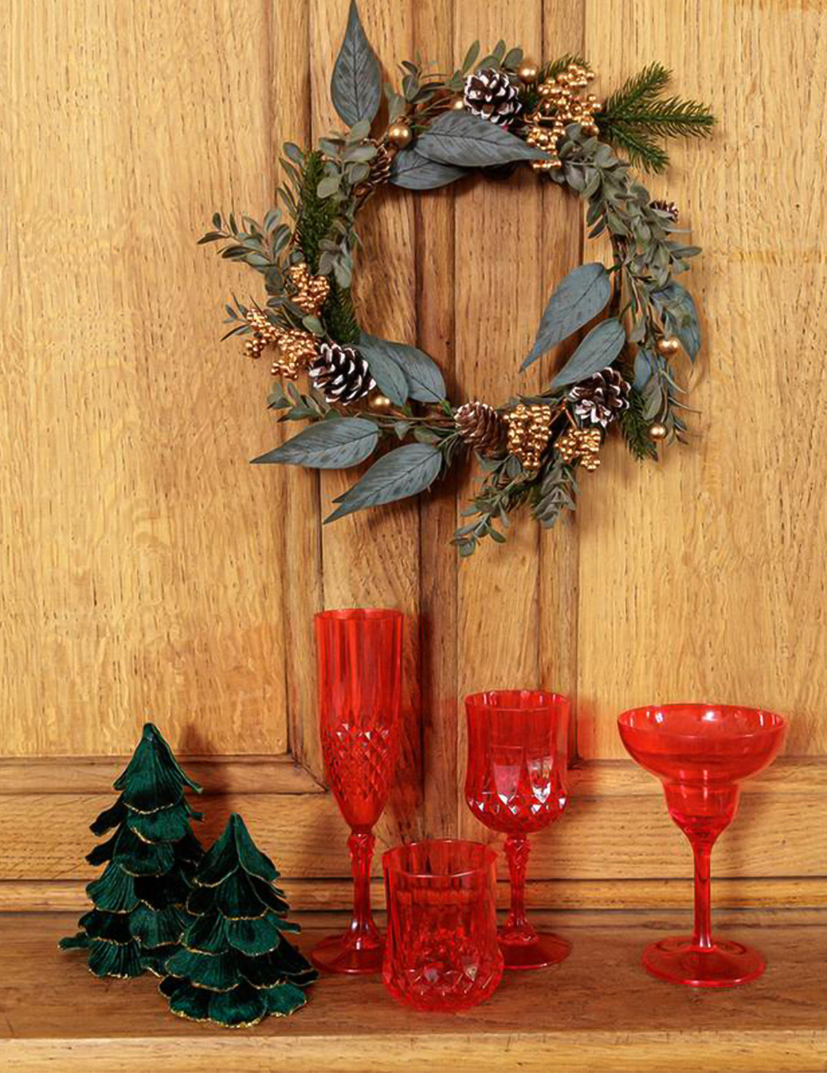 Sapin de Noël velours vert foncé et or 10 x 12 cm