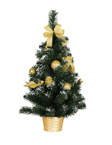 Božićno drvce na postolju sa zlatnim ukrasima 60 cm umjetni snijeg