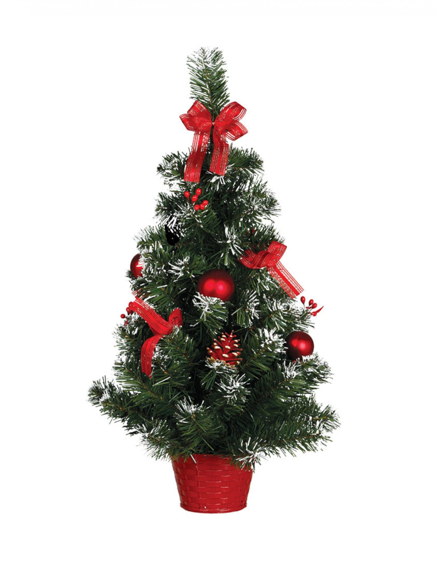 Božićno drvce na postolju s crvenim ukrasima 60 cm snježni efekt