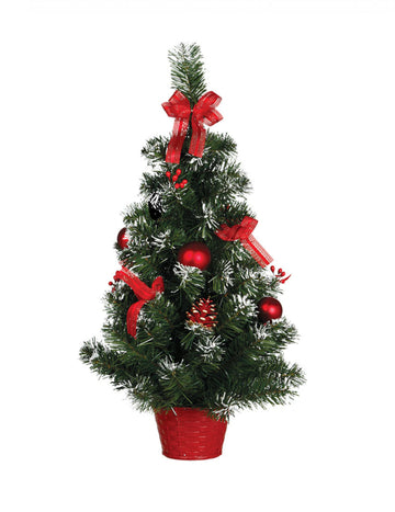 Božićno drvce na postolju s crvenim ukrasima 60 cm snježni efekt