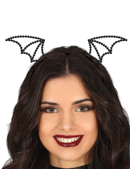 Serre-tête chauve-souris à strass pour femme noir