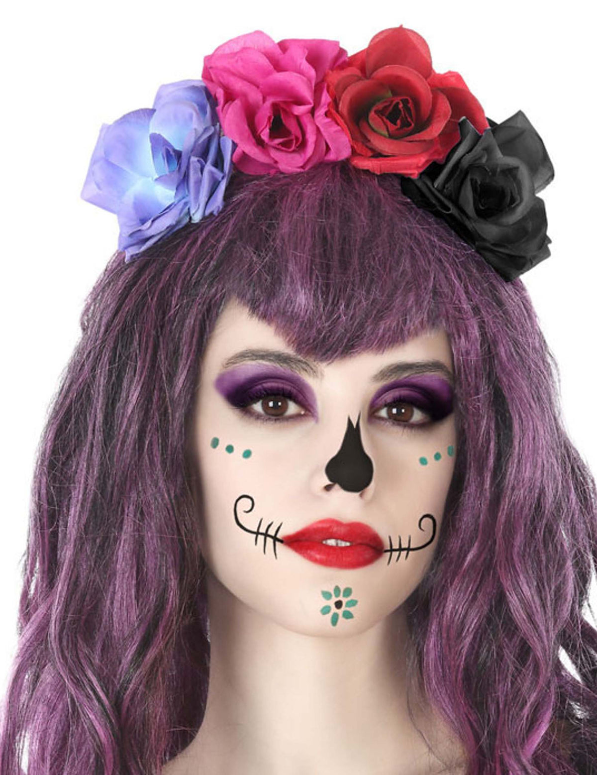 Serre-tête fleurs dia de los muertos pour adulte multicolore