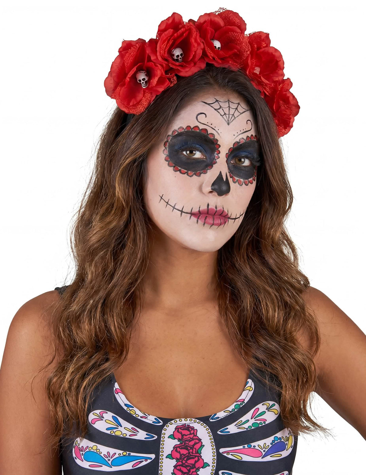 Crveni cvjetni trak za glavu dia de los muertos odrasla osoba