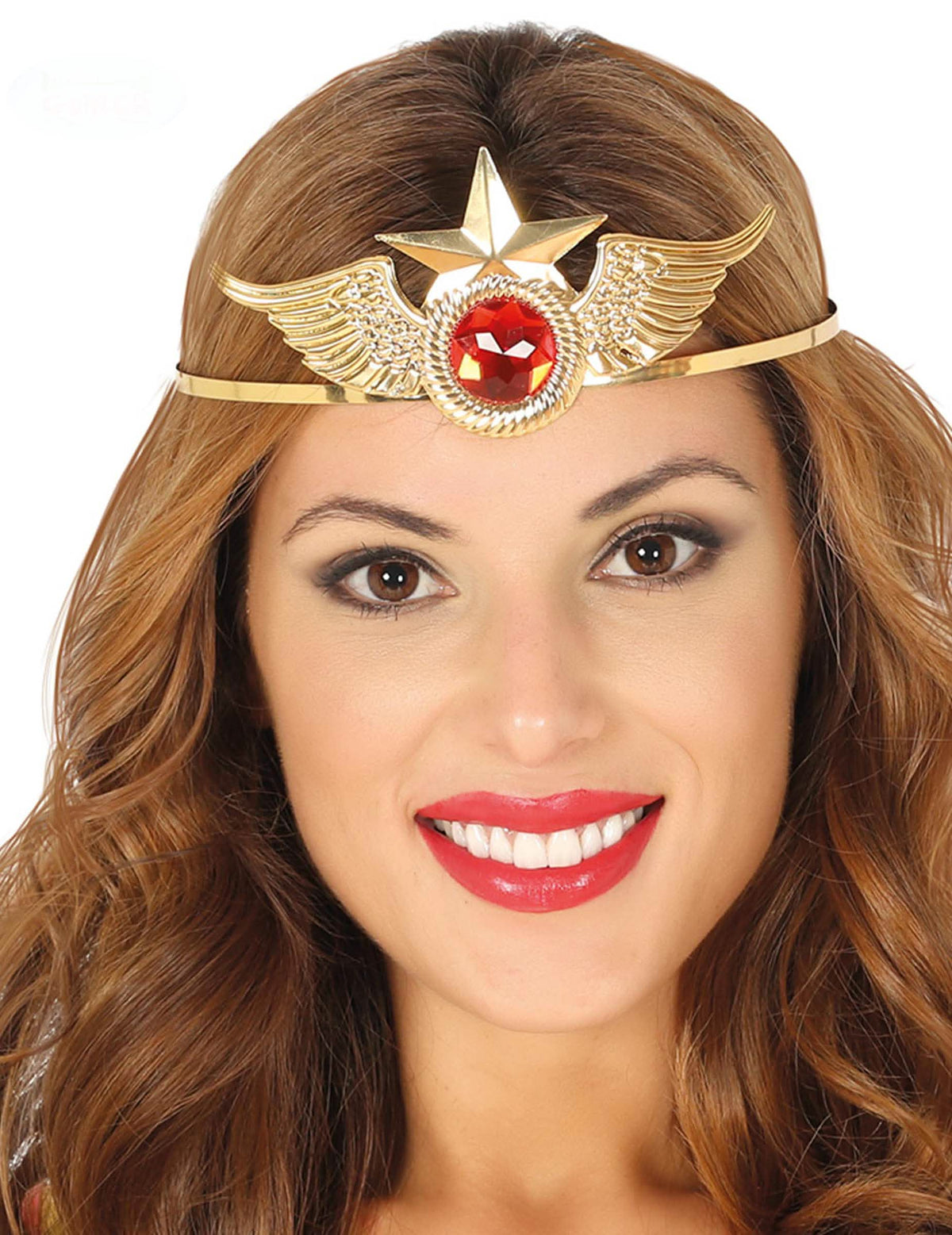 Traka za glavu super heroina za žena zlatna metal sa crvenim kamenom