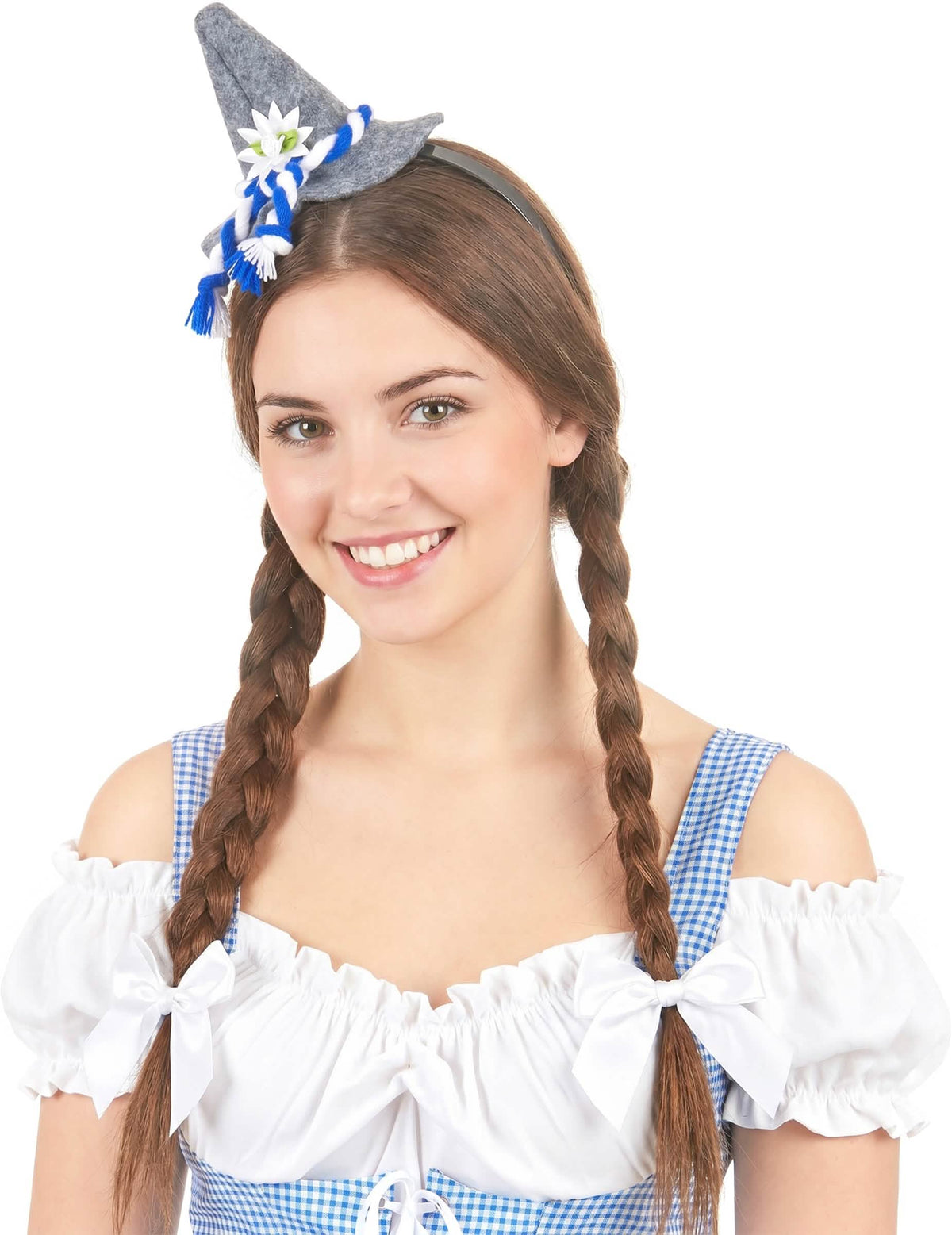 Mini šešir bavarski za odrasli siva s plavo-bijelom uzicom i cvijetom edelweiss