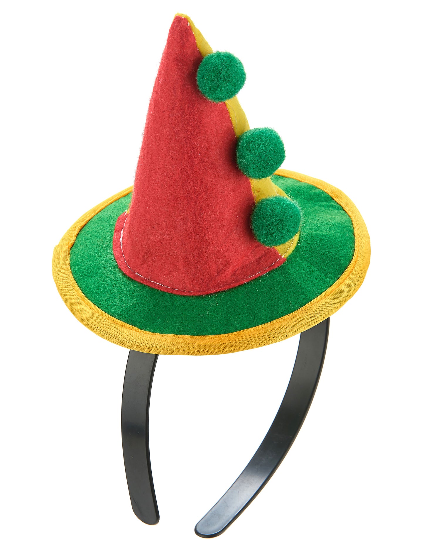 Vue de profil du serre-tête mini chapeau clown pointu pour adulte